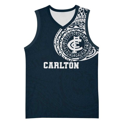 Personalized Carlton Blues Polynesian Basketball Jersey Tribal Chest and Sleeve Tattoo Heritage Warrior