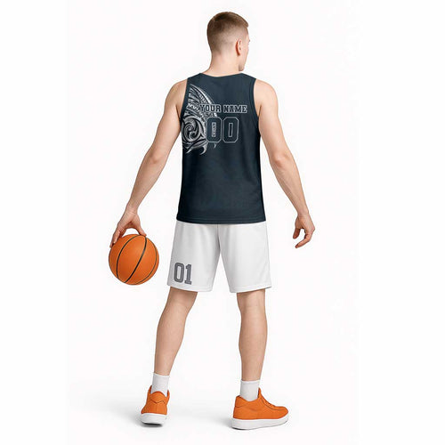 Personalized Carlton Blues Polynesian Basketball Jersey Tribal Chest and Sleeve Tattoo Heritage Warrior