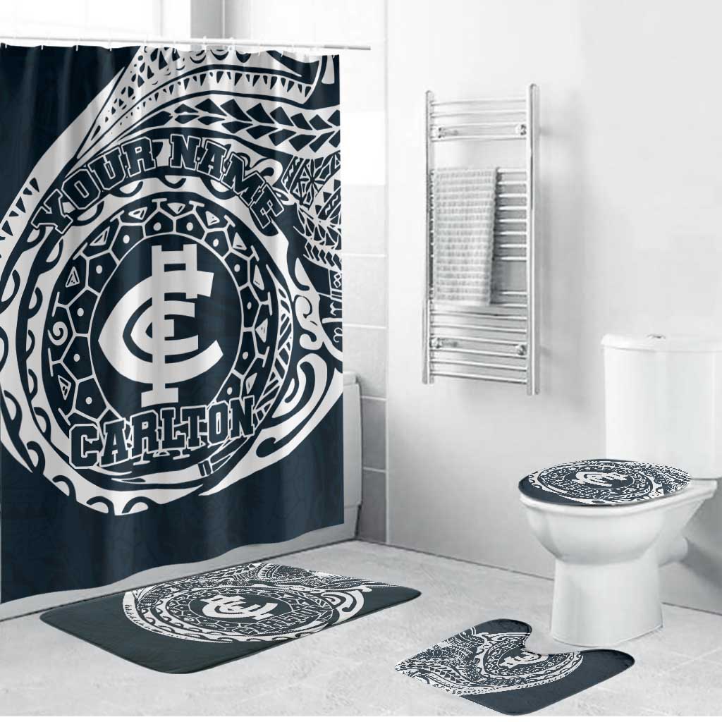 Personalized Carlton Blues Polynesian Bathroom Set Tribal Chest and Sleeve Tattoo Heritage Warrior