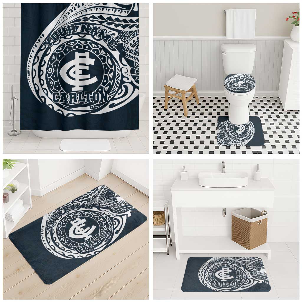 Personalized Carlton Blues Polynesian Bathroom Set Tribal Chest and Sleeve Tattoo Heritage Warrior