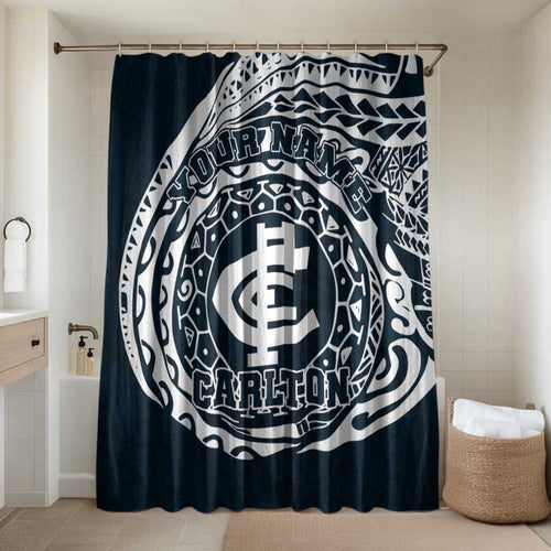 Personalized Carlton Blues Polynesian Bathroom Set Tribal Chest and Sleeve Tattoo Heritage Warrior