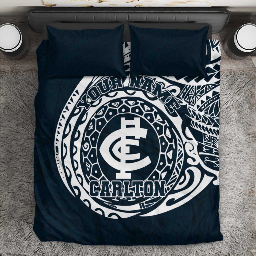 Personalized Carlton Blues Polynesian Bedding Set Tribal Chest and Sleeve Tattoo Heritage Warrior