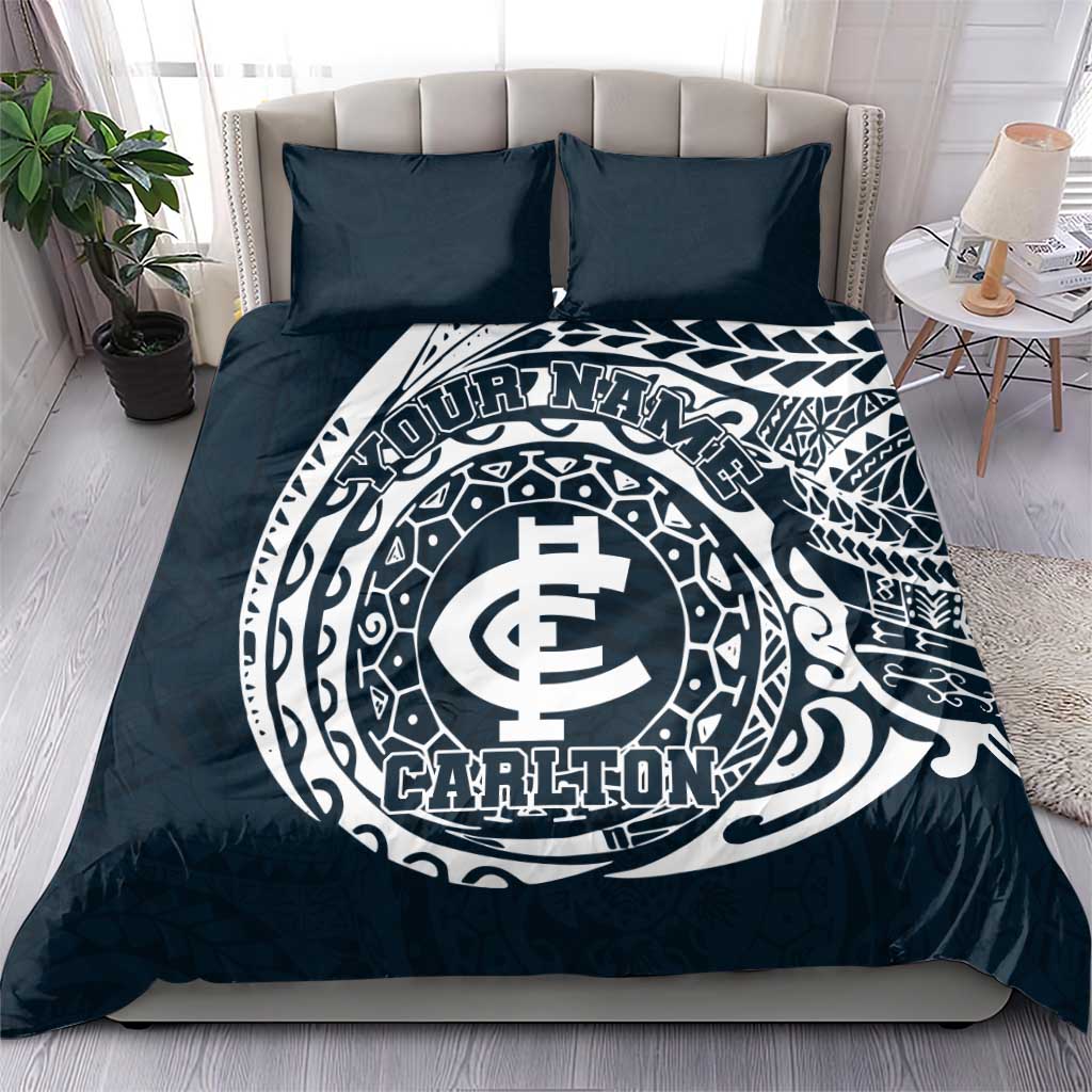 Personalized Carlton Blues Polynesian Bedding Set Tribal Chest and Sleeve Tattoo Heritage Warrior