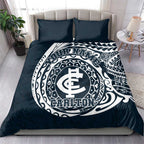 Personalized Carlton Blues Polynesian Bedding Set Tribal Chest and Sleeve Tattoo Heritage Warrior