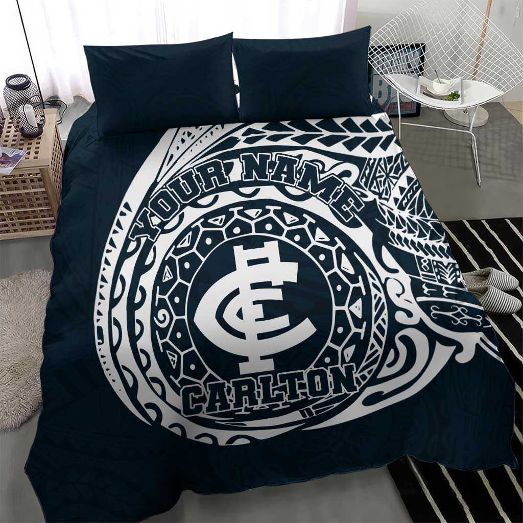 Personalized Carlton Blues Polynesian Bedding Set Tribal Chest and Sleeve Tattoo Heritage Warrior