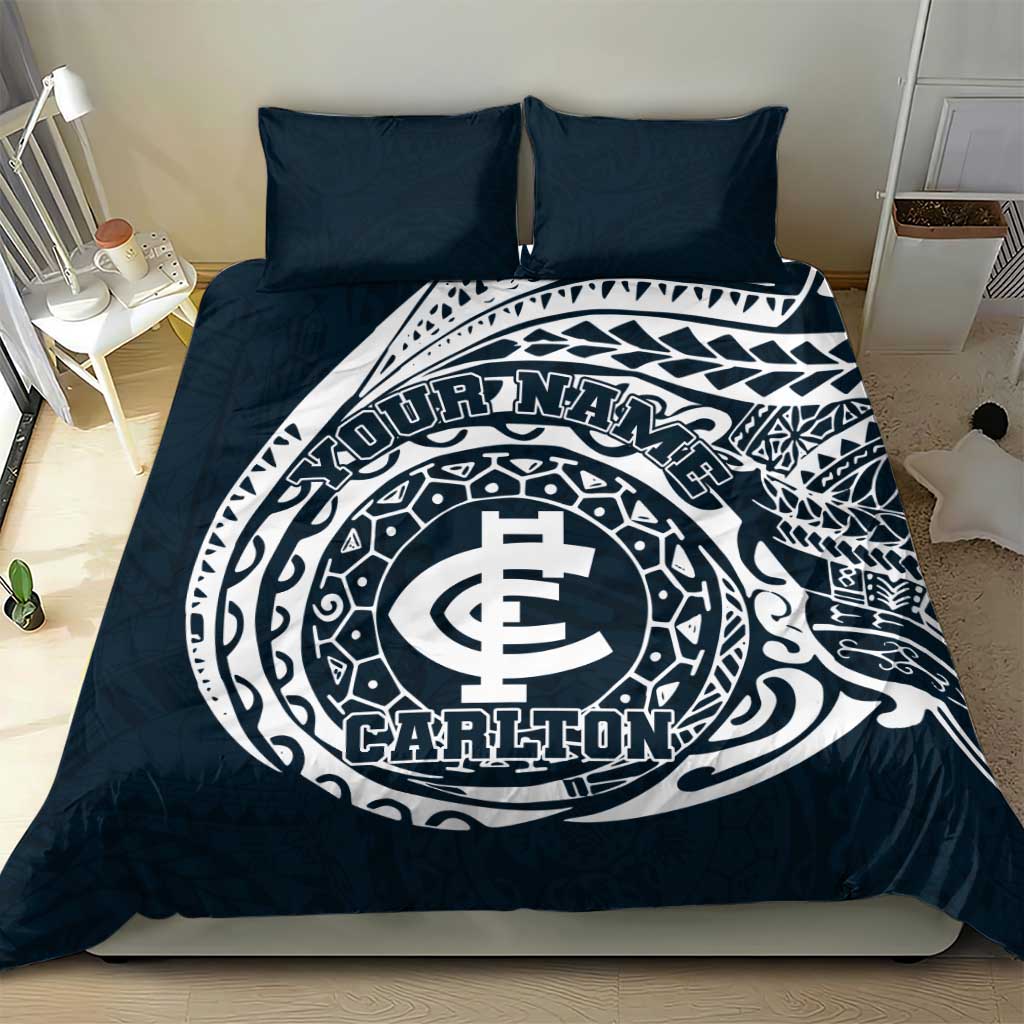 Personalized Carlton Blues Polynesian Bedding Set Tribal Chest and Sleeve Tattoo Heritage Warrior