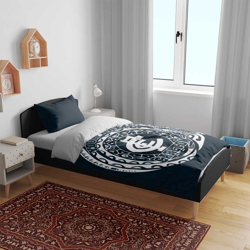 Personalized Carlton Blues Polynesian Bedding Set Tribal Chest and Sleeve Tattoo Heritage Warrior