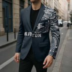 Personalized Carlton Blues Polynesian Blazer Tribal Chest and Sleeve Tattoo Heritage Warrior