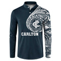 Personalized Carlton Blues Polynesian Button Sweatshirt Tribal Chest and Sleeve Tattoo Heritage Warrior