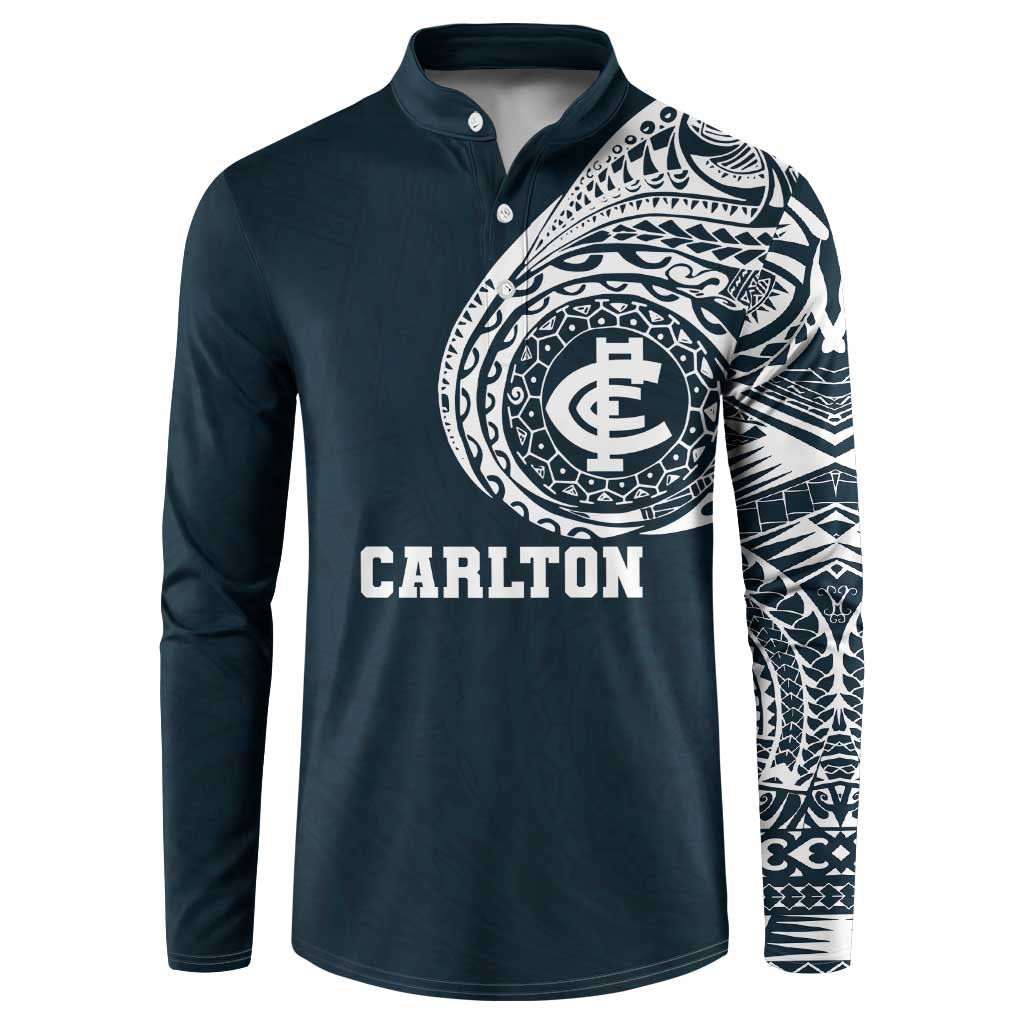 Personalized Carlton Blues Polynesian Button Sweatshirt Tribal Chest and Sleeve Tattoo Heritage Warrior