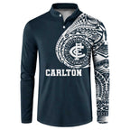 Personalized Carlton Blues Polynesian Button Sweatshirt Tribal Chest and Sleeve Tattoo Heritage Warrior