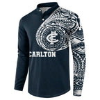 Personalized Carlton Blues Polynesian Button Sweatshirt Tribal Chest and Sleeve Tattoo Heritage Warrior