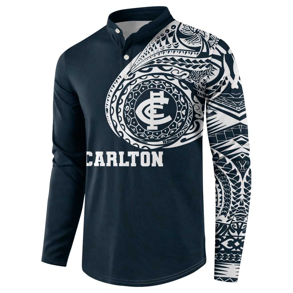 Personalized Carlton Blues Polynesian Button Sweatshirt Tribal Chest and Sleeve Tattoo Heritage Warrior