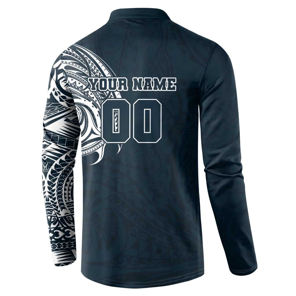 Personalized Carlton Blues Polynesian Button Sweatshirt Tribal Chest and Sleeve Tattoo Heritage Warrior