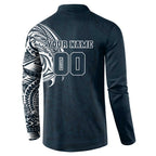Personalized Carlton Blues Polynesian Button Sweatshirt Tribal Chest and Sleeve Tattoo Heritage Warrior