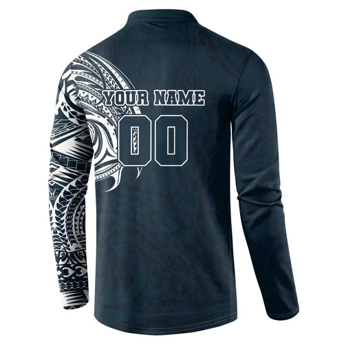 Personalized Carlton Blues Polynesian Button Sweatshirt Tribal Chest and Sleeve Tattoo Heritage Warrior