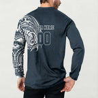 Personalized Carlton Blues Polynesian Button Sweatshirt Tribal Chest and Sleeve Tattoo Heritage Warrior