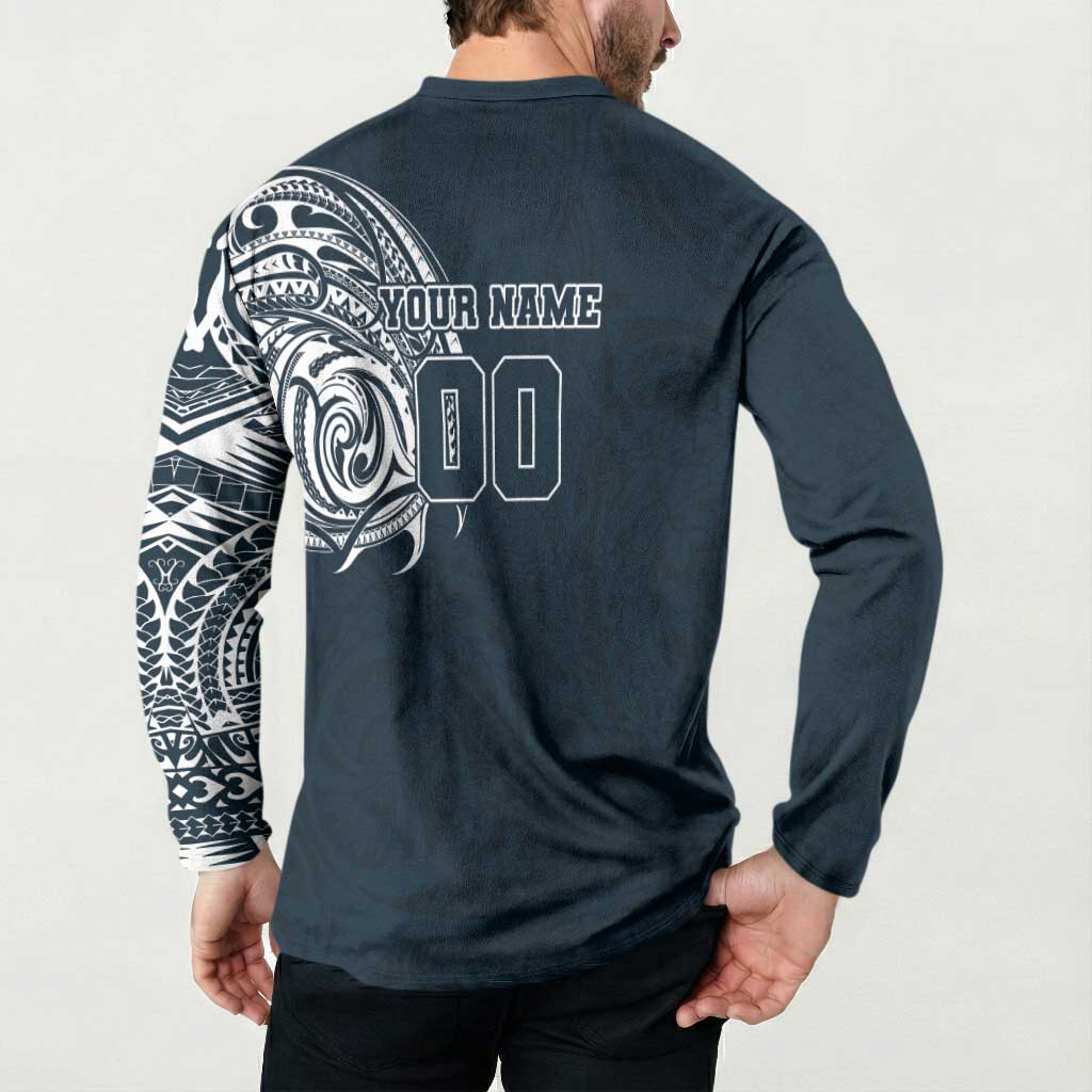 Personalized Carlton Blues Polynesian Button Sweatshirt Tribal Chest and Sleeve Tattoo Heritage Warrior