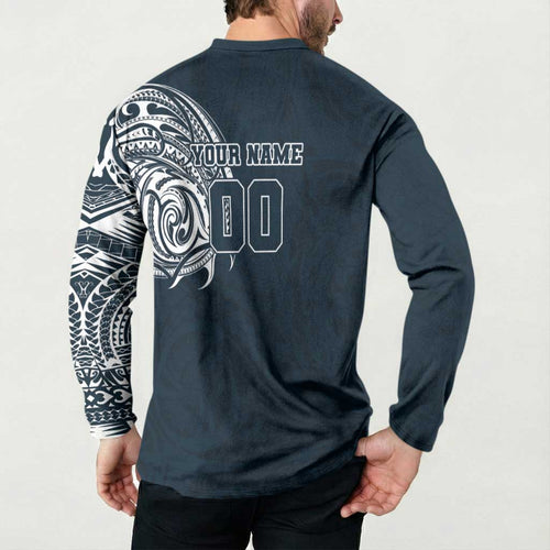 Personalized Carlton Blues Polynesian Button Sweatshirt Tribal Chest and Sleeve Tattoo Heritage Warrior