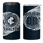 Personalized Carlton Blues Polynesian 4 in 1 Can Cooler Tumbler Tribal Chest and Sleeve Tattoo Heritage Warrior