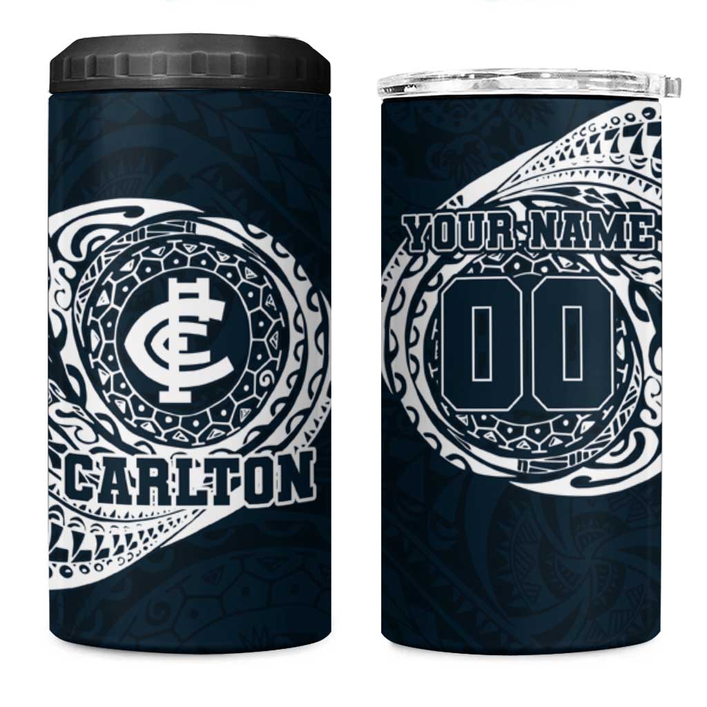 Personalized Carlton Blues Polynesian 4 in 1 Can Cooler Tumbler Tribal Chest and Sleeve Tattoo Heritage Warrior