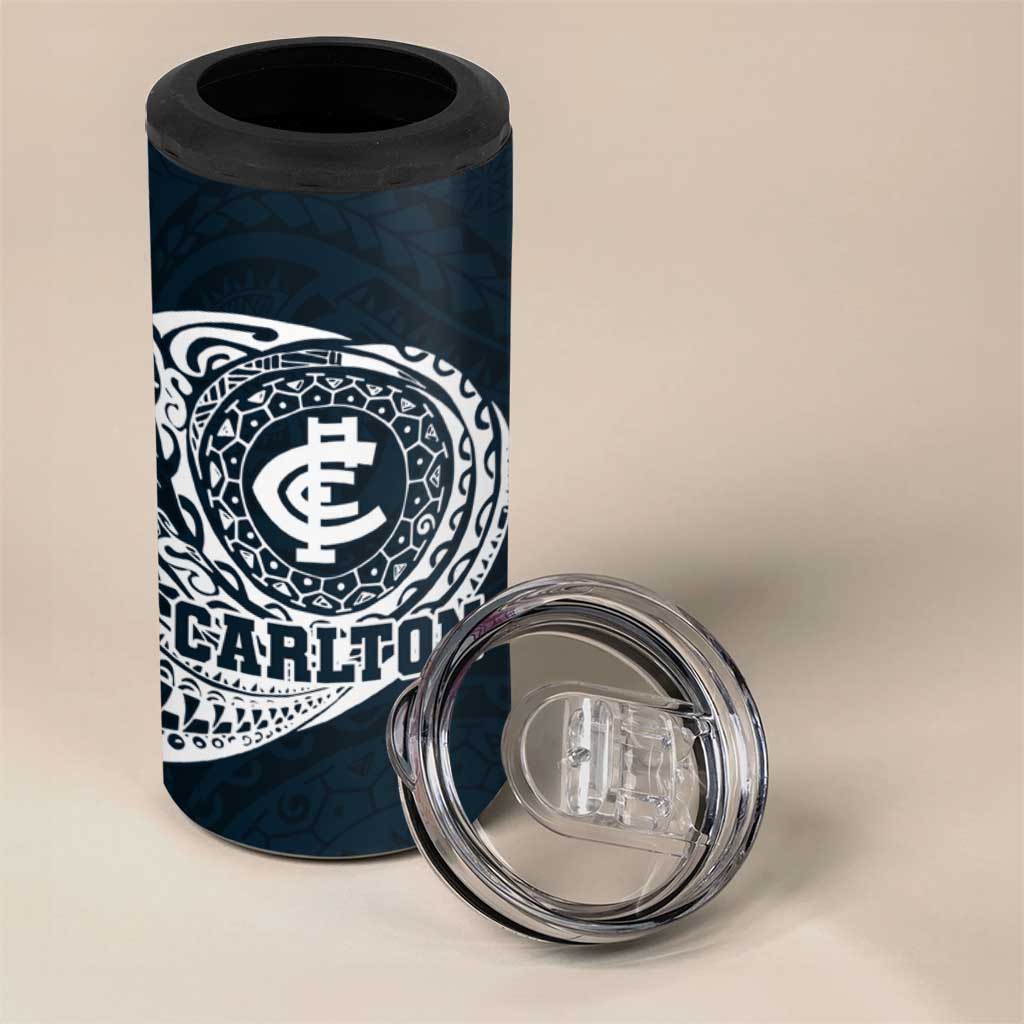 Personalized Carlton Blues Polynesian 4 in 1 Can Cooler Tumbler Tribal Chest and Sleeve Tattoo Heritage Warrior