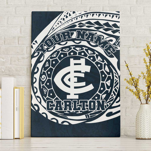 Personalized Carlton Blues Polynesian Canvas Wall Art Tribal Chest and Sleeve Tattoo Heritage Warrior