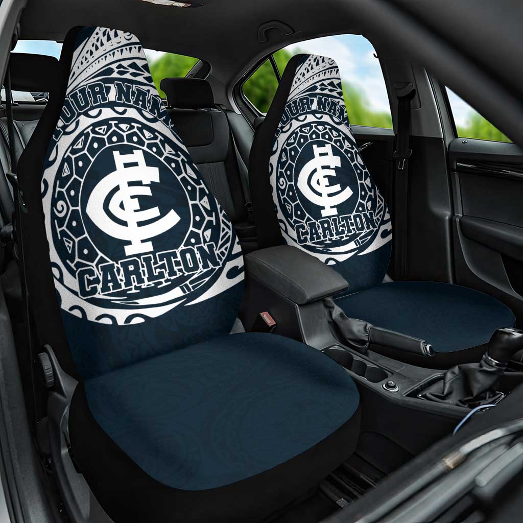 Personalized Carlton Blues Polynesian Car Seat Cover Tribal Chest and Sleeve Tattoo Heritage Warrior