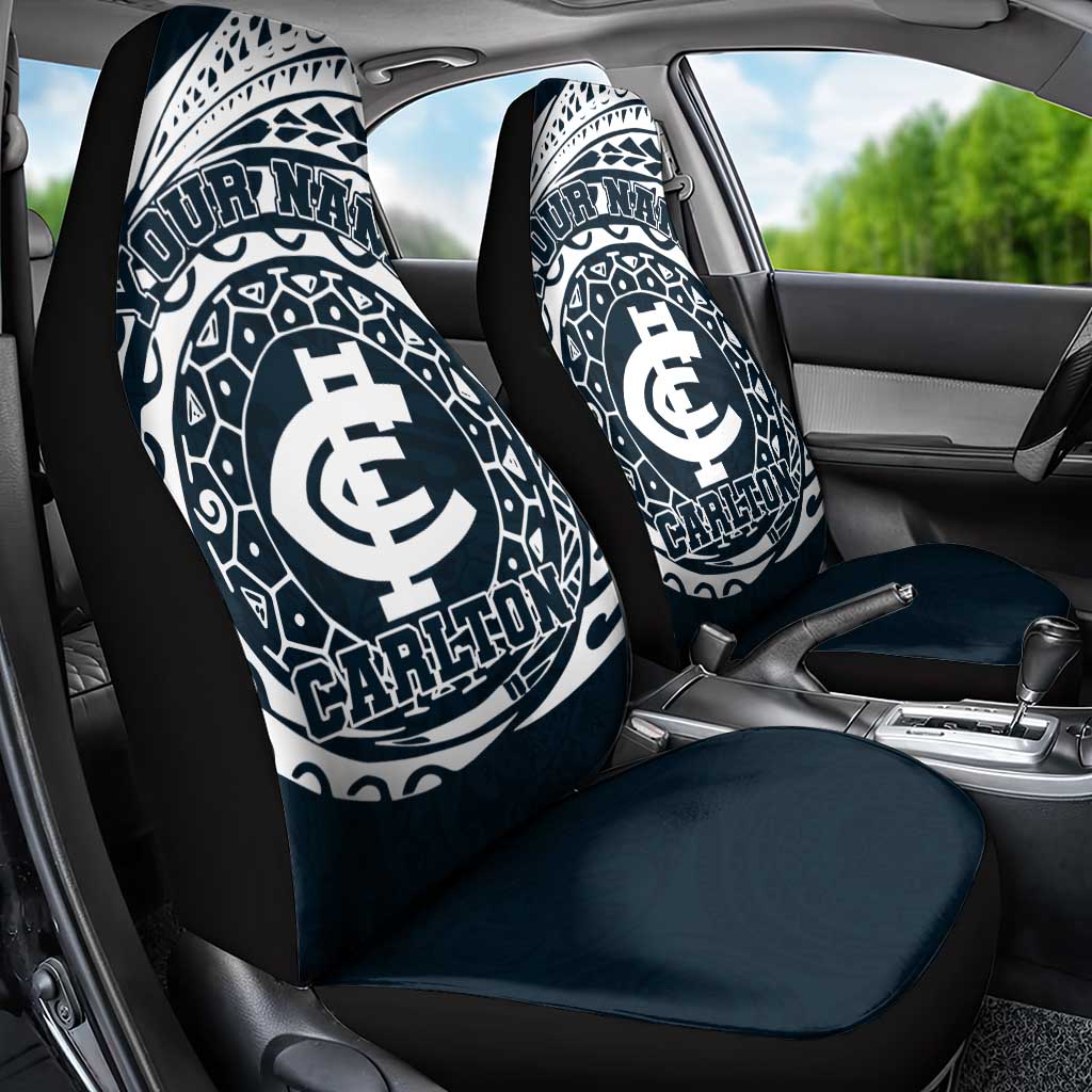 Personalized Carlton Blues Polynesian Car Seat Cover Tribal Chest and Sleeve Tattoo Heritage Warrior