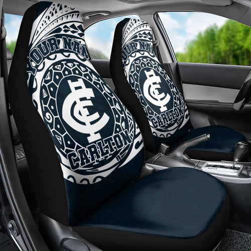 Personalized Carlton Blues Polynesian Car Seat Cover Tribal Chest and Sleeve Tattoo Heritage Warrior