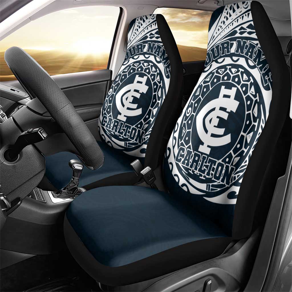 Personalized Carlton Blues Polynesian Car Seat Cover Tribal Chest and Sleeve Tattoo Heritage Warrior
