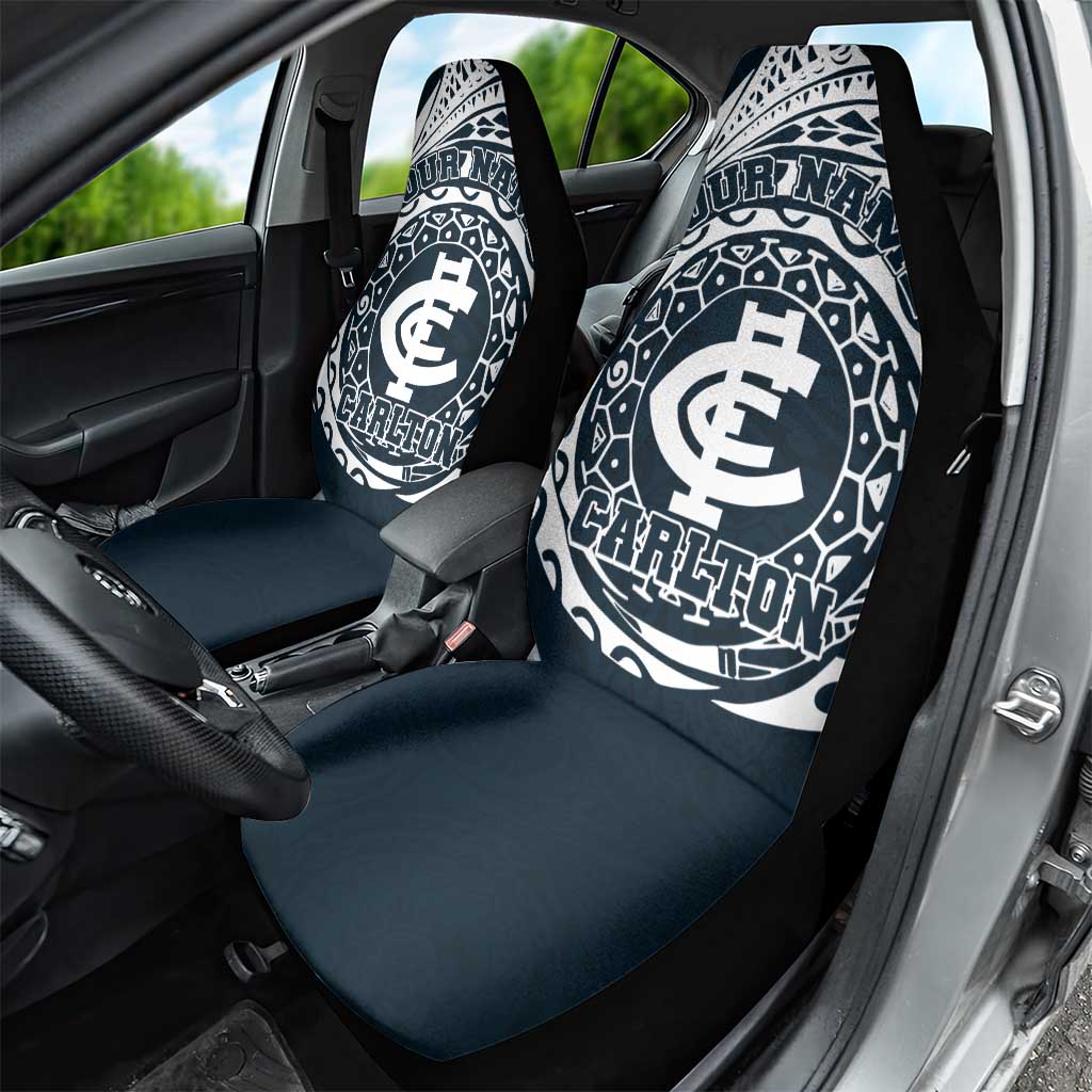Personalized Carlton Blues Polynesian Car Seat Cover Tribal Chest and Sleeve Tattoo Heritage Warrior