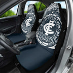 Personalized Carlton Blues Polynesian Car Seat Cover Tribal Chest and Sleeve Tattoo Heritage Warrior