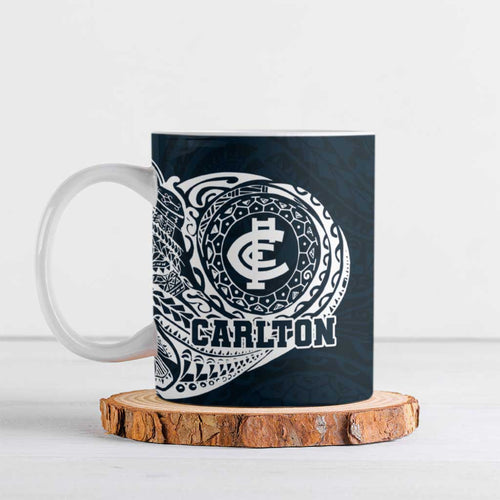 Personalized Carlton Blues Polynesian Ceramic Mug Tribal Chest and Sleeve Tattoo Heritage Warrior