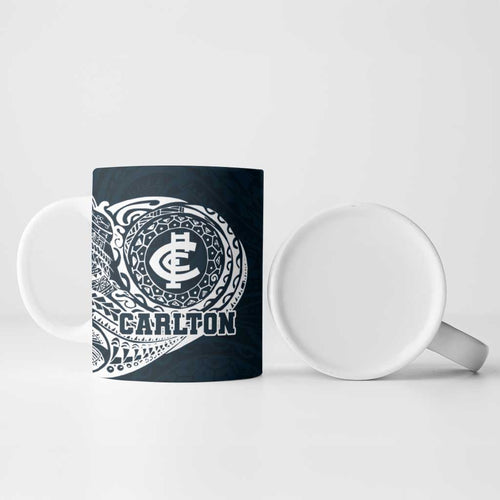 Personalized Carlton Blues Polynesian Ceramic Mug Tribal Chest and Sleeve Tattoo Heritage Warrior