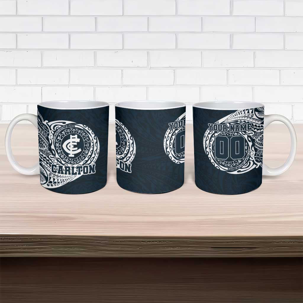 Personalized Carlton Blues Polynesian Ceramic Mug Tribal Chest and Sleeve Tattoo Heritage Warrior