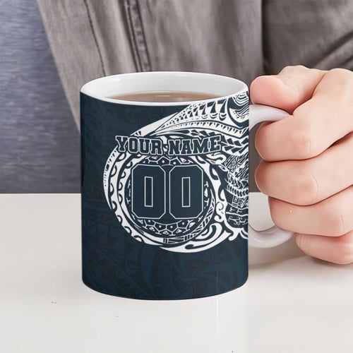 Personalized Carlton Blues Polynesian Ceramic Mug Tribal Chest and Sleeve Tattoo Heritage Warrior