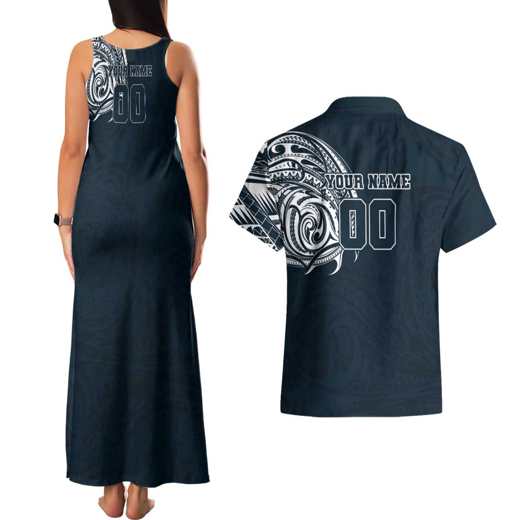 Personalized Carlton Blues Polynesian Couples Matching Tank Maxi Dress and Hawaiian Shirt Tribal Chest and Sleeve Tattoo Heritage Warrior
