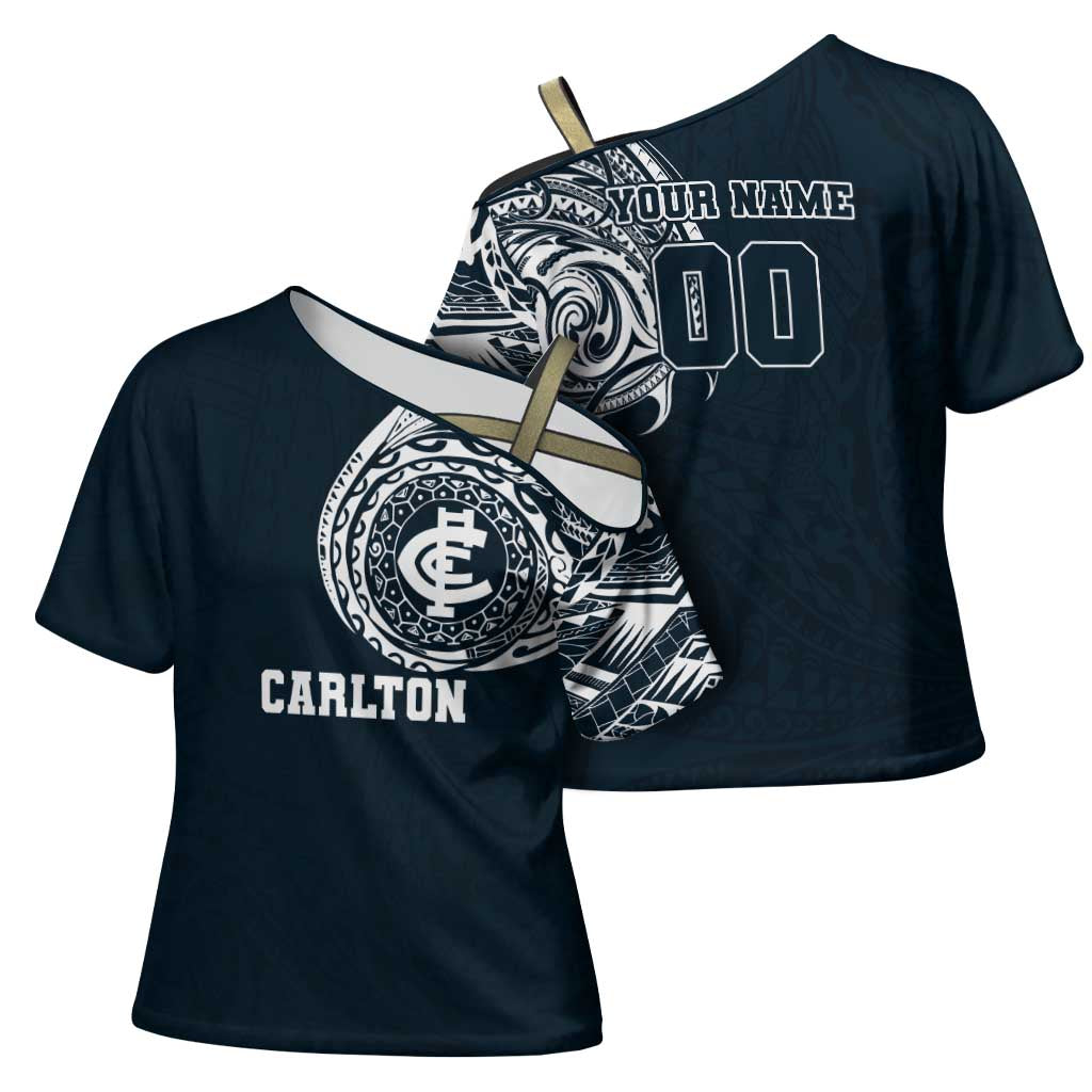 Personalized Carlton Blues Polynesian Cross Shoulder Shirt Tribal Chest and Sleeve Tattoo Heritage Warrior