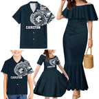 Personalized Carlton Blues Polynesian Family Matching Mermaid Dress and Hawaiian Shirt Tribal Chest and Sleeve Tattoo Heritage Warrior