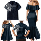 Personalized Carlton Blues Polynesian Family Matching Mermaid Dress and Hawaiian Shirt Tribal Chest and Sleeve Tattoo Heritage Warrior