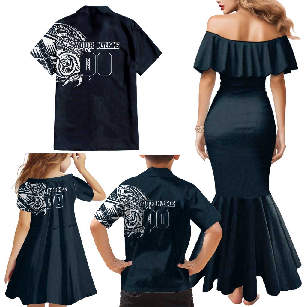Personalized Carlton Blues Polynesian Family Matching Mermaid Dress and Hawaiian Shirt Tribal Chest and Sleeve Tattoo Heritage Warrior