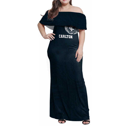 Personalized Carlton Blues Polynesian Family Matching Off Shoulder Maxi Dress and Hawaiian Shirt Tribal Chest and Sleeve Tattoo Heritage Warrior