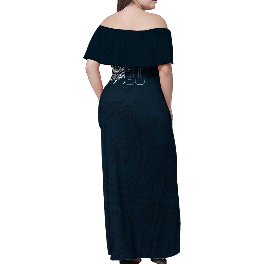 Personalized Carlton Blues Polynesian Family Matching Off Shoulder Maxi Dress and Hawaiian Shirt Tribal Chest and Sleeve Tattoo Heritage Warrior