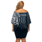 Personalized Carlton Blues Polynesian Family Matching Off Shoulder Short Dress and Hawaiian Shirt Tribal Chest and Sleeve Tattoo Heritage Warrior