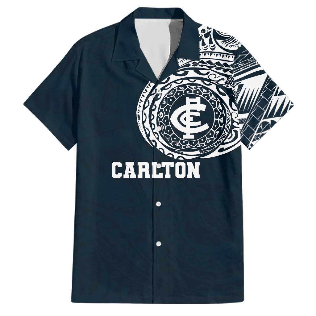 Personalized Carlton Blues Polynesian Family Matching Puletasi and Hawaiian Shirt Tribal Chest and Sleeve Tattoo Heritage Warrior