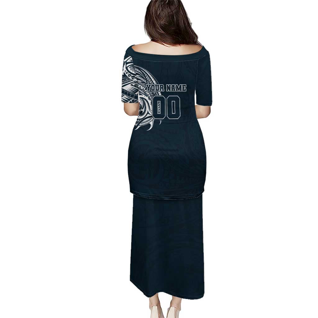 Personalized Carlton Blues Polynesian Family Matching Puletasi and Hawaiian Shirt Tribal Chest and Sleeve Tattoo Heritage Warrior