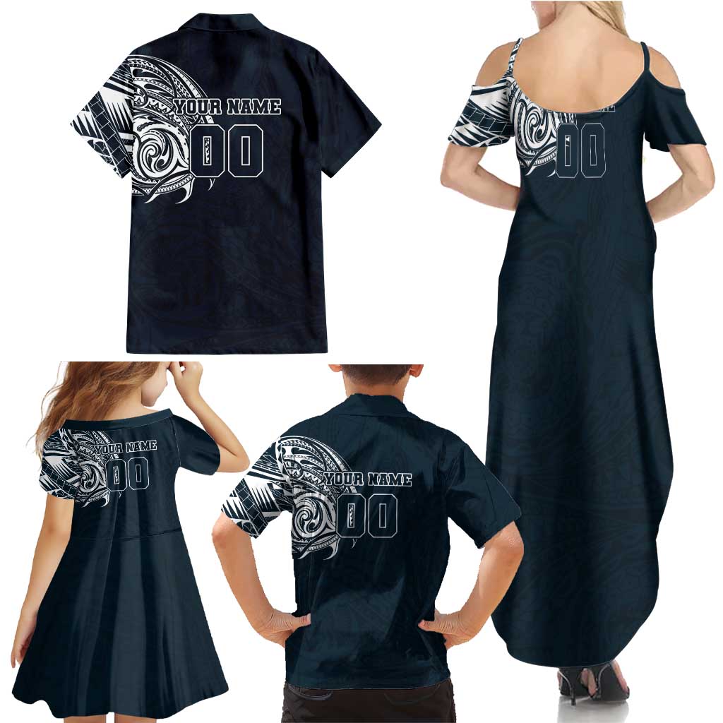 Personalized Carlton Blues Polynesian Family Matching Summer Maxi Dress and Hawaiian Shirt Tribal Chest and Sleeve Tattoo Heritage Warrior