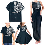 Personalized Carlton Blues Polynesian Family Matching Tank Maxi Dress and Hawaiian Shirt Tribal Chest and Sleeve Tattoo Heritage Warrior