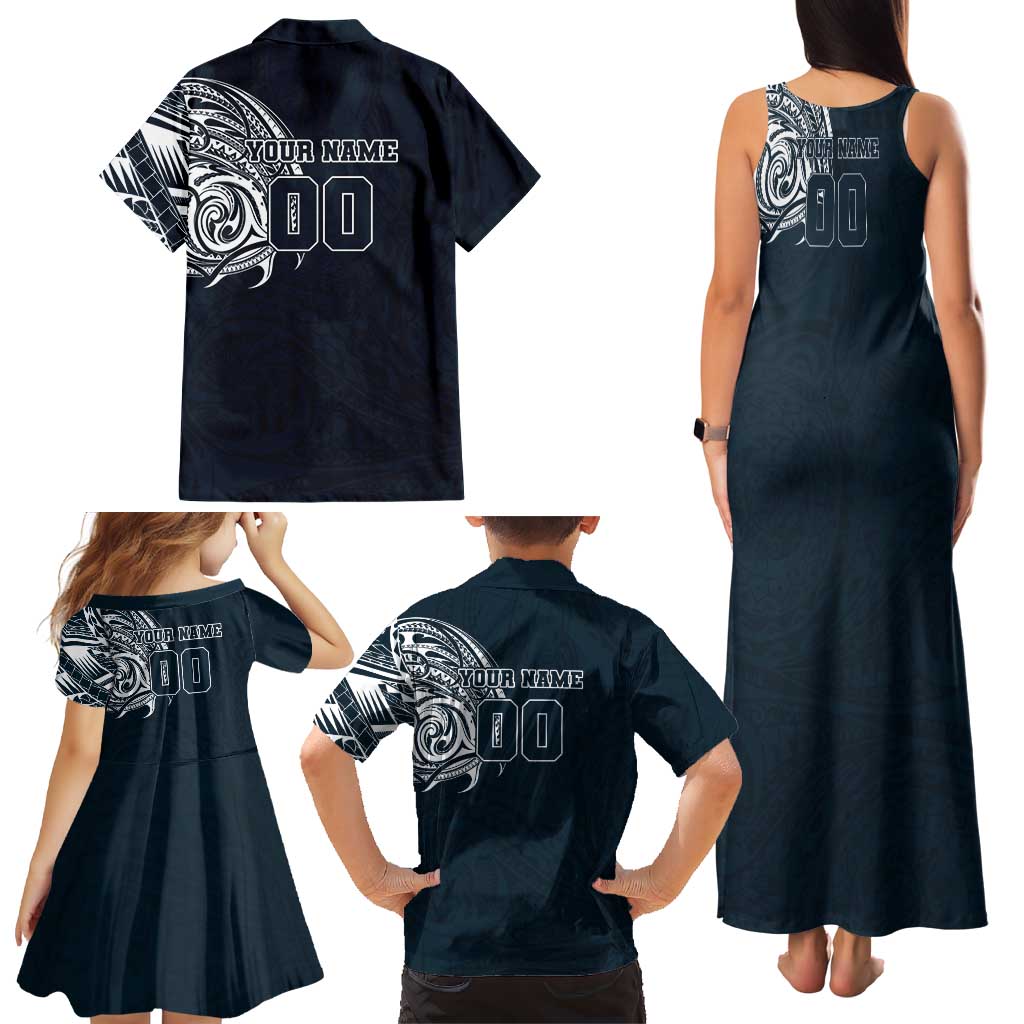 Personalized Carlton Blues Polynesian Family Matching Tank Maxi Dress and Hawaiian Shirt Tribal Chest and Sleeve Tattoo Heritage Warrior